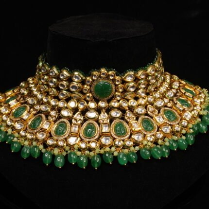 Designer Heavy Kundan Bridal Set with Green Stones