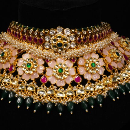 Enigmatic Pink & Green Bridal Necklace Set