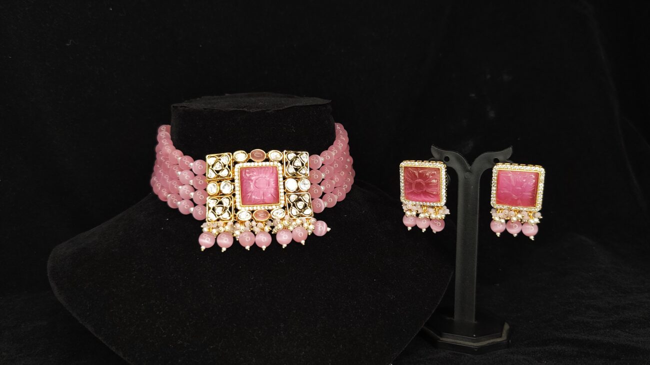 Gorgeous Pink American Diamond Choker Set
