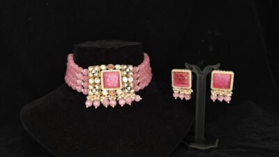 Gorgeous Pink American Diamond Choker Set