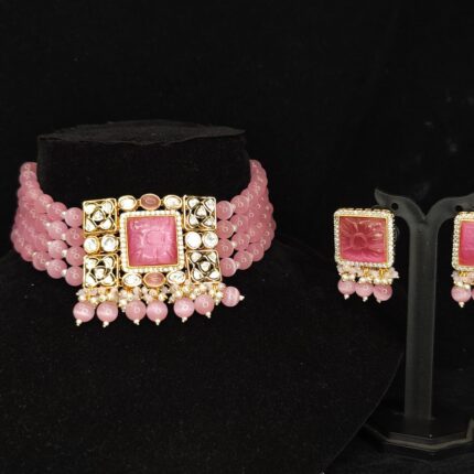 Gorgeous Pink American Diamond Choker Set