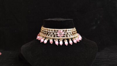 Pretty Pink Flower Designer American Diamond Choker Set