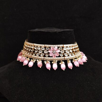 Pretty Pink Flower Designer American Diamond Choker Set