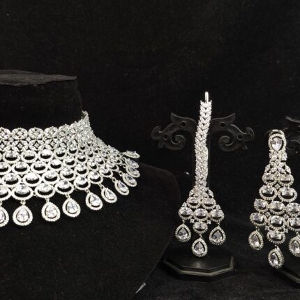 White American Diamond Reception Bride Choker Set