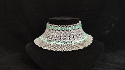 Mint Green Stones American Diamond Choker Set