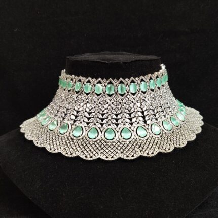 Mint Green Stones American Diamond Choker Set