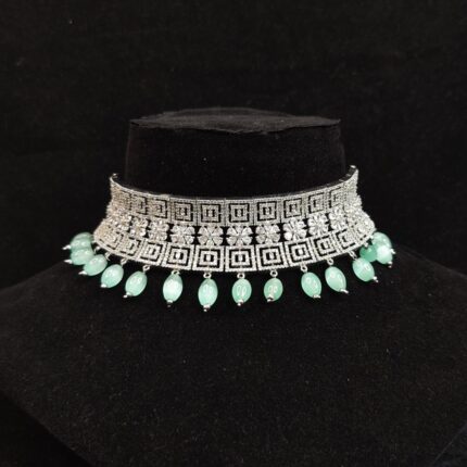 Mint Green Drops Queen look American Diamond Choker Set