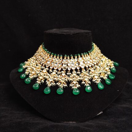 Pachi Stones with Green Drops Bridal Necklace Set