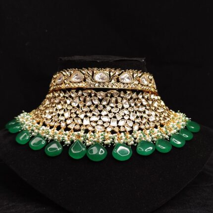 Stately Green Drops & American Diamond Choker Set