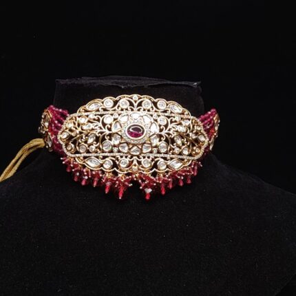 Captivating Golden Maroon Choker Necklace Set