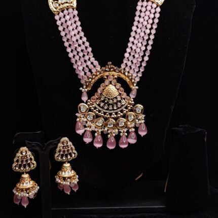 Pink Layered Traditional Pendant Necklace Set